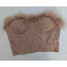 Akira Blush Lace Feather Trim