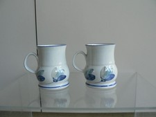 Iden Pottery Mugs Blue Floral Pair Tankard