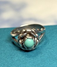 Vintage Navajo TURQUOISE ROSE 🌹 Sterling Silver 925 Floral Ring sz 3 ~ Pinky