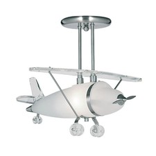 Searchlight acrylic & chrome frosted glass aeroplane / airplane pendant light