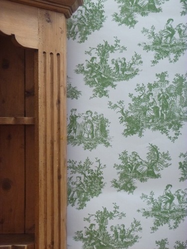 Green toile jouy wallpaper - green,