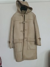 Shearling International UK Duffle Coat Sheepskin Hooded Jacket Camel Beige 36/S