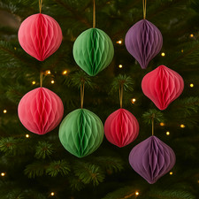12 x Hanging Christmas Trees 3D Baubles Xmas Decorations Honeycomb Paper 10cm