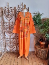 Vintage orange embroidered cotton kaftan maxi dress L XL ?