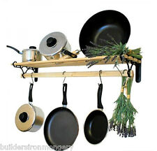 Traditional Country Kitchen Shelf Pot Pan Rack Holder Hanger With Cast Iron Ends