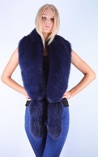Selected Saga Furs Navy Blue Real Fox Fur Shoulders Wrap Collar Boa With Tails