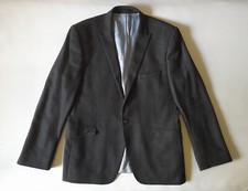 HOLLAND ESQUIRE BLAZER JACKET L 42" Wool Herringbone Check Dark Charcoal Grey