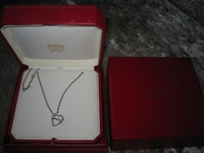 CARTIER  18CT WHITE GOLD DOUBLE HEART DIAMOND NECKLACE,HARDLY WORN,EXC.C