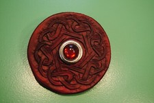 Unique Hand crafted Leather Plaid / Scarf Brooch. Size 3 1/4 ins. Dia. (Type 3 )