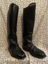 PETRIE TALL BLACK LEATHER KNEE LENGTH PULL ON RIDING BOOTS UK 6 EU 39