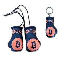 BITCOIN BOSS Keyring & Car Mini Boxing Gloves Accessories Crypto Currency BUNDLE