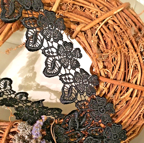 Black guipure lace trim - trim, flower