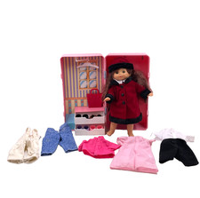 Vintage Chad Valley Doll With Wardrobe Trunk 1990's Brown Hair Clothing