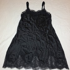 SOMA Medium Sleepwear 100% Silk Slip Black Chemise Lace Trim Slip Dress *Flaw*