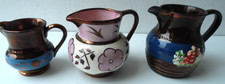 2x Vintage Pottery Copper Lustre Miniature Jugs Old Castle & Allertons