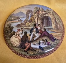 EARLY PRATTWARE THE PICNIC  LARGE POT LID C1860 