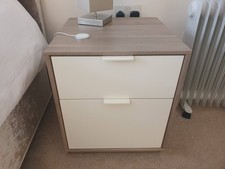 2x IKEA Nyvoll Bedside Cabinets  With Drawers In Light Grey/White VGC!