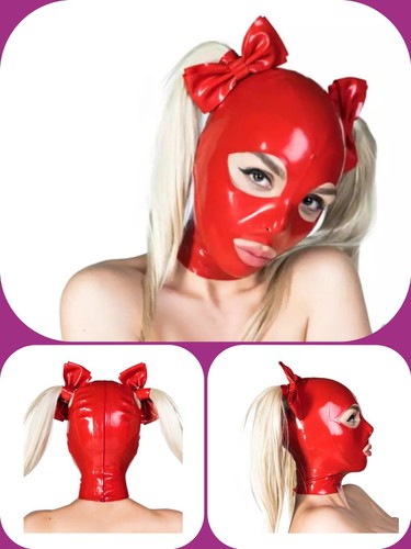 Red latex rubber hood - red, mask