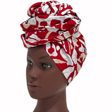 Head Wrap Scarf Head Tie African Fabric Red White 100% Cotton Turban  21"x71"