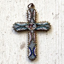 Vintage Italian Micro Mosaic Crucifix Cross Pendant