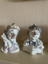 Two Porcelain Clowns Head Bust Ex Condition Not Stamped     Sunning