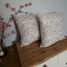Pair of Handmade Cushion Covers In William Morris Strawberry Thief Walnut fabric