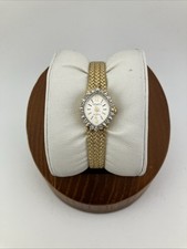 Vtg Gruen Ladies 16mm Watch Gold Tone 12 Diamond Oval Bezel Silver Dial - RUNS