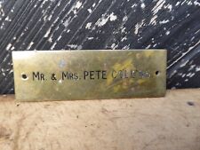 Antique Brass Door Plate / Name Plate / Flat Bell plate - Mr & Mrs PETE COLLINS
