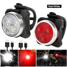 USB Rechargeable LED Mountain Bike Lights Bicycle Torch Front & Rear Lamp Set