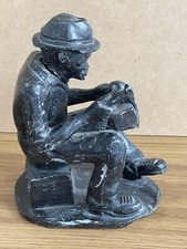 Vintage Cast Stone Door Stopper Sculptor At Work Painted Black Heavy