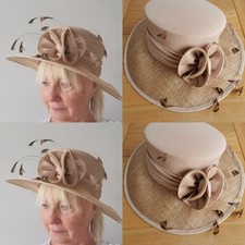 Debenhams Womens Occasion Hat Beige Taupe Light Coffee Feathers Straw Debut