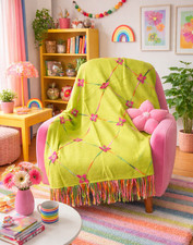Lime Green Pink Floral Throw
