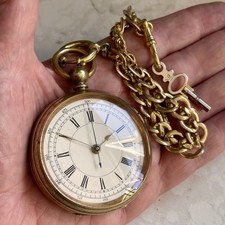 English Gold/Brass Centre Seconds Pocket Watch with Chain & Key - Serviced 