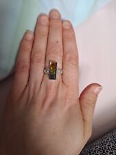 Ammolite and Natural Cambodian Zircon Ring in Platinum Overlay Sterling Silver