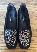 Stuart Weitzman Palomino Zebrette Pony Hair Square Toe Black Suede Loafer 6.5B