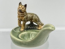 Vintage Wade England German Shepherd Dog Ceramic Pipe Rest Ashtray – Green Glaze