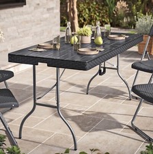 5ft Black Rattan Design Folding Table Outdoor Portable Carry Handle Garden Patio