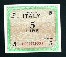 Italy Allied Military WWII (M12) 5 Lire 1943 aUNC/UNC