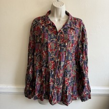 Vintage Baroque Chain Print Blouse 90s Oversized Button Up Shirt 14uk