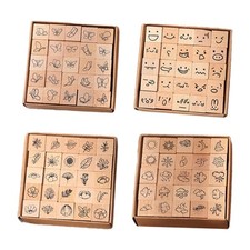 25Pcs Wood Rubber Stamp Mini