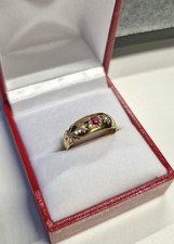 Victorian 18ct Gold Ruby & Seed Pearl Gypsy Ring – Fully Hallmarked