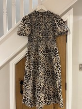 OLIVER BONAS Puff Sleeve Leopard Print Dress With Shirred Bodice. Size 10. BNWOT