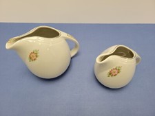 Vintage Hall Rose White Pert Jugs Water Pitchers (Possibly Flowerpots) 2 Sizes