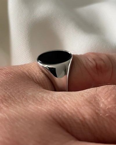 Silver men oval black - men's,