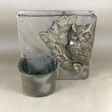 Vintage Handmade Ceramic Owl & Leaves Hanging Planter Plant Pot Autumn Decor