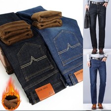 Mens Winter Warm Trouser Fully Lined Thermal Jeans Outdoor Soft Denim Black Pant