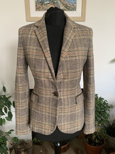 Zara Checked Wool Mix Houndstooth Hacking Jacket Brown Blazer - Size Small
