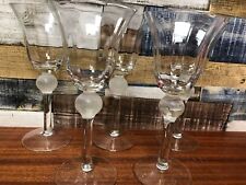 Stunning Set 5 Tall Large Wine Glasses With Unusual Ball Of Glass Under Vessel