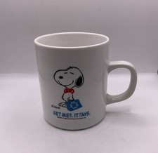 Vintage 1990 “Get Met it Pays” Peanuts Snoopy Ceramic Coffee Mug Cup