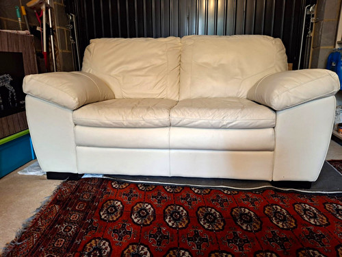 Cream leather seater sofa - seater,